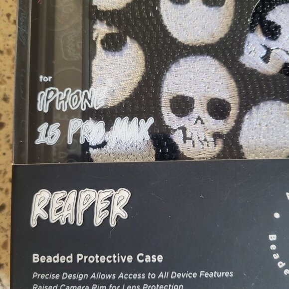 Pink Sky iPhone 15 Pro Max Limited Edition REAPER SKULL Beaded Phone Case - Picture 5 of 8
